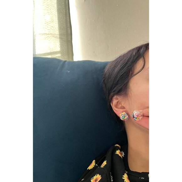 Confetti stud earrings abstract geometric earring stud clear round bubble ball - Picture 4 of 5